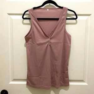 NWT - Rose Pink Ribbed V-Neck 1/4 Button Down Tank Top